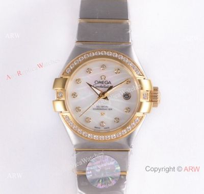 Swiss Copy Omega Constellation 27mm 2-Tone White Mother of Pearl Dial Watch
